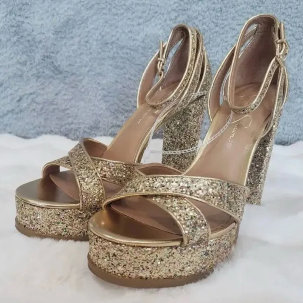 Jessica Simpson Gavynne Gold Glitter Platform Sz 10 (New) Prom or Wedding Shoe - Picture 5 of 5